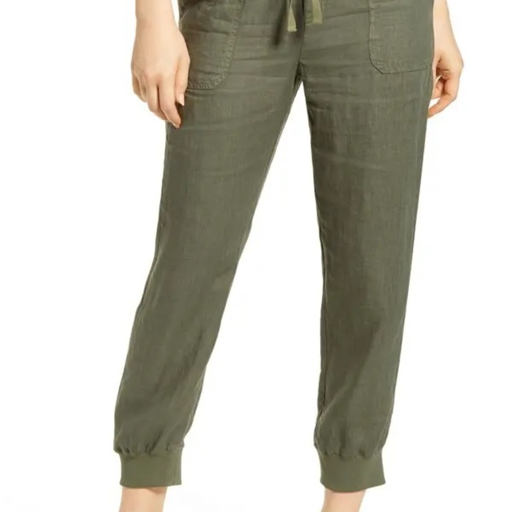 Caslon Linen Olive Drawstring Jogger Pants for Women